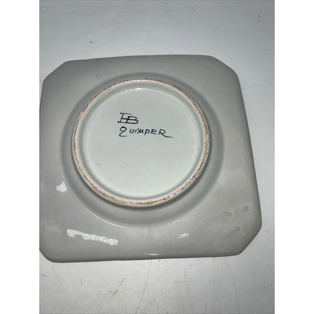 White Quimper Pottery Square Plate 6.5
